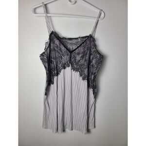 XL Suzanne Betro Pinstripe Lace Trim Cami Top White Black Goth Goth Whimsigoth